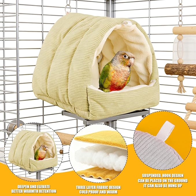 Winter Warm Bird Nest Bed, Plush Hanging Bird Bed for Cage, Plush Hut Tent, Hideaway Sleeping Nest for Budgies, Parakeets, Cockatiels, Conures (Green, M)