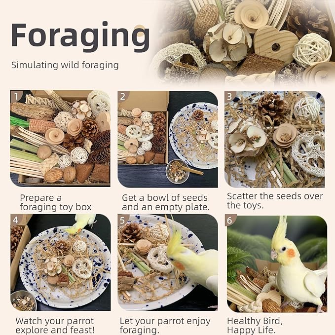 30PCS Natural Foraging & Chew Parrot Toy,Shredding Box for Parakeets, Cockatiels, Conures & Lovebirds and Other Small to Medium Birds (Medium)