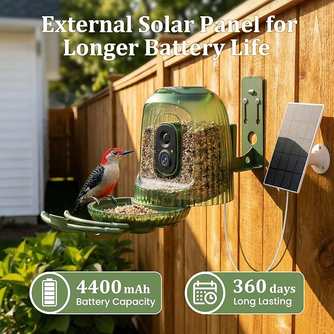 HIXX Smart Bird Feeder with 4MP Camera – Auto Capture Video, AI Bird Identification, Large Capacity & Seed Guard, Solar Powered Night Light, Live Birdwatching Camera for Lovers, Family & Friends