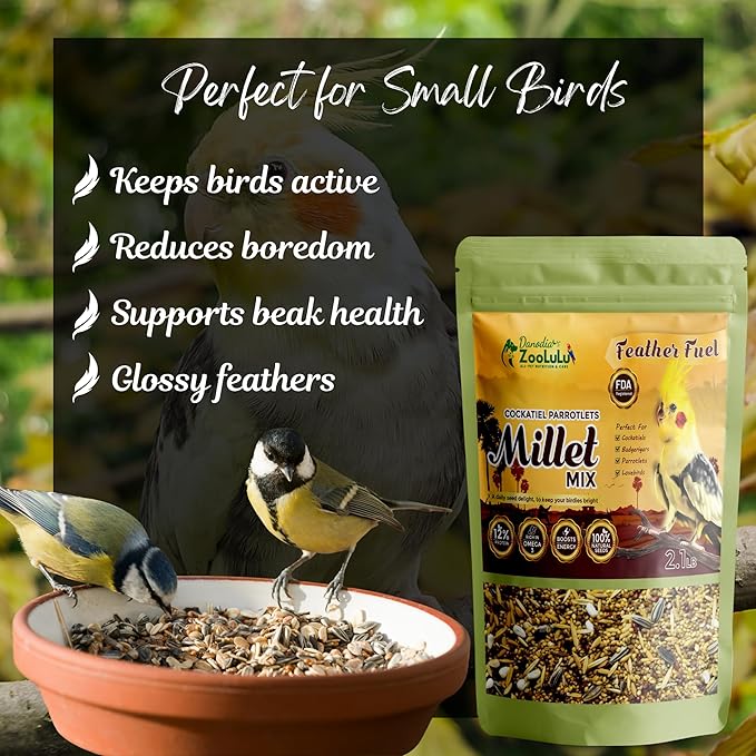 Danodia's Zoolulu Cockatiel & Parrotlet Millet Mix (950g/2 lbs) | Bird Food Blend for Cockatiels, Budgerigars, Parrotlets & Lovebirds | Daily Healthy Nutrition