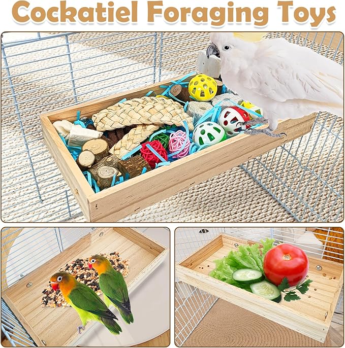 BNOSDM Bird Foraging Toys Box Colorful Parrot Foraging and Shredding Toy Boxes Natural Bird Toy Wooden Birds Chewing Toys for Parakeet, Conure, Cockatiel, Budgies, Lovebirds (Large)