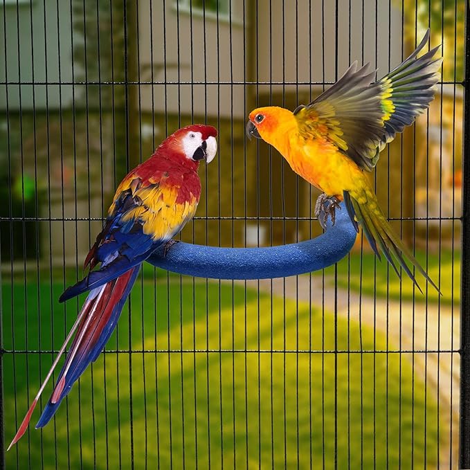 FrgKbTm U Shape Parrot Perch Stand Toy Bird Platform Sand Paw Grinding Clean Stick Exercise Conure Budgie Cockatiel Cage Accessories (Small-Blue)
