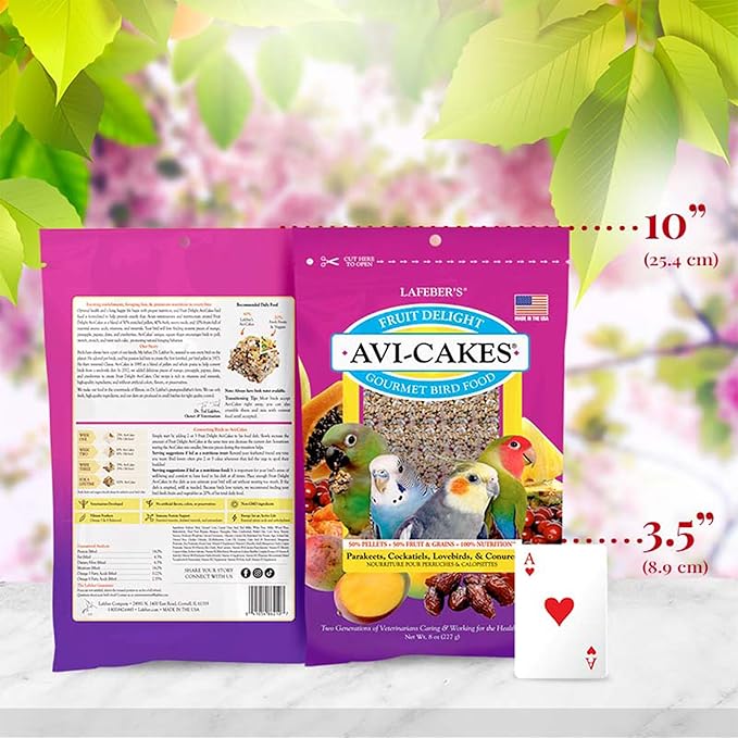 LAFEBER'S Fruit Delight Avi-Cakes Pet Bird Food, Made with Non-GMO and Human-Grade Ingredients, for Cockatiels Conures Parakeets (Budgies) Lovebirds (8 oz Pack of 2)