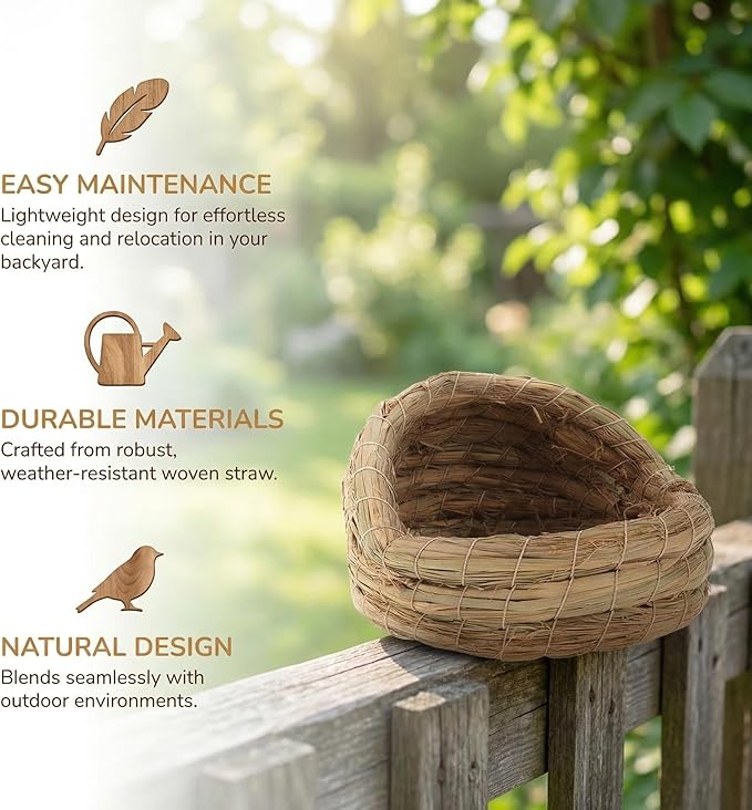 Woven Straw Bird Nest for Egg Laying Comfortable Backyard Bird Coop Nesting Box Easy Clean and Assemble Multi-Functional Poultry House Accessory 5.90X5.51X4.33In