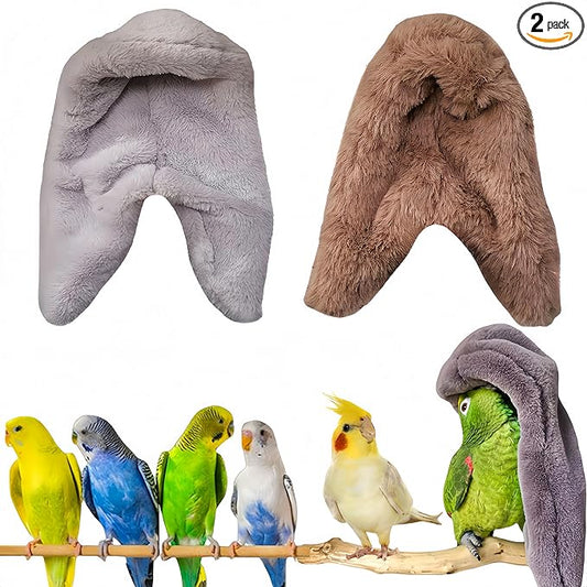 2Pcs Bird Blanket for Cage Bird Cozy Corner Fleece Parrot Snuggle Hut Warm Bird Nest House Bed Hanging Hammock Bird Shelter Bed for Parakeets Cockatiels Conure Lovebird Finch-Grey&Brown