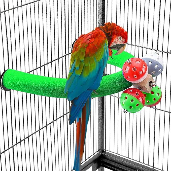 FrgKbTm U Shape Parrot Perch Stand Toy Bird Platform Sand Paw Grinding Clean Stick Exercise Conure Budgie Cockatiel Cage Accessories (Green-Rotate)