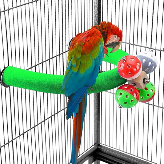 FrgKbTm U Shape Parrot Perch Stand Toy Bird Platform Sand Paw Grinding Clean Stick Exercise Conure Budgie Cockatiel Cage Accessories (Green-Rotate)