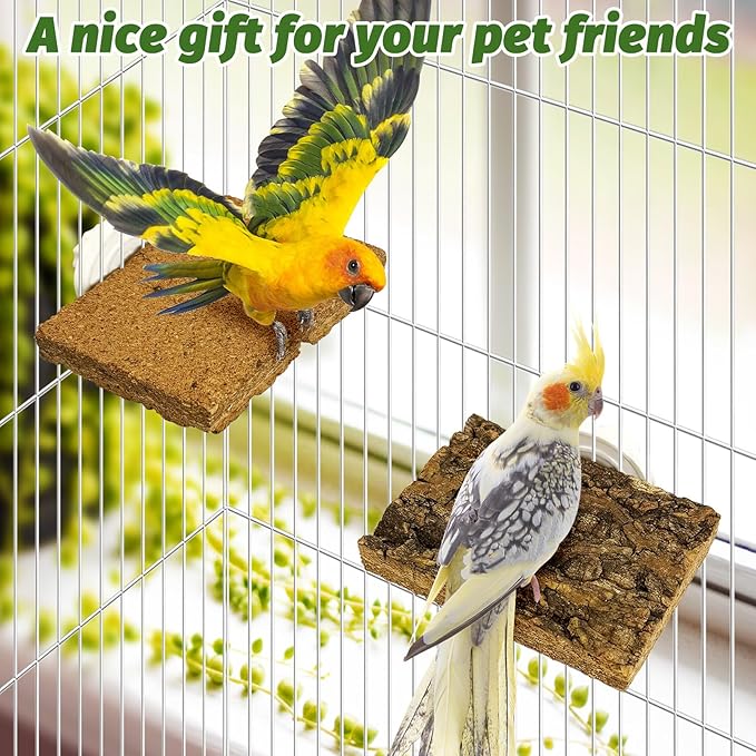 kathson Natural Cork Bird Perch Stand Platform Small Birds Wooden Rectangle Stand Perch Parakeet Chewing Toy Cage Accessories for Lovebirds Cockatiels Conures Parrots(Style B,4PCS)