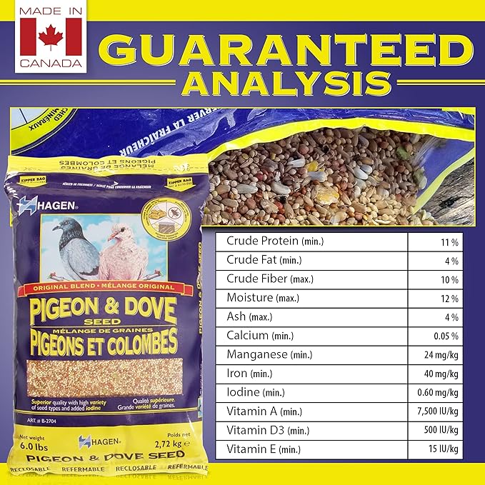 Hagen Pigeon & Dove Seed - Original Formula Bird Food, 6 lb Bag – Nutritionally Complete Seed Mix with Vitamins & Minerals – Wild & Captive Bird Diet – Insect-Resistant Air-Tight Packaging