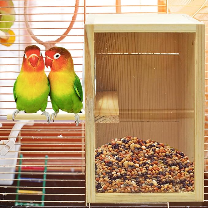 Parakeet Nesting Box,Transparent Bird Nest Boxs Natural Wooden Breeding Box with Coconut Fiber,Birds Cage House with Perch for Canary Budgies Gouldian Finch Cockatiel Conure and Other Small Birds