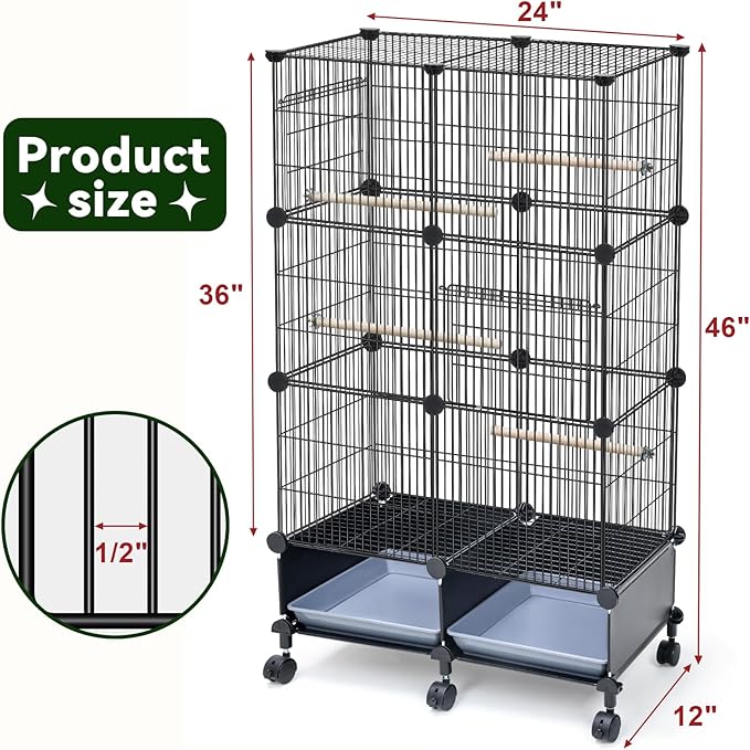 VISCOO Upgraded Encrypted 46-Inch Bird Cage, with Wooden Perches, Metal Parakeet Cage with Slide-Out Tray, Water Bottle&Feeder, Bird Cages for Parrot,Parakeets,Cockatiel,Lovebird,Small Mid-Sized Birds