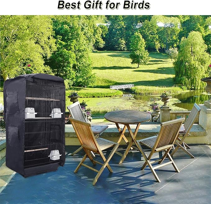 Bird Cage Cover Good Night Birdcage Cover Universal Blackout Bird Parrot Cage Cover Durable Washable for Parakeets Lovebirds Budgies Macaw Conure Square Cages - Black
