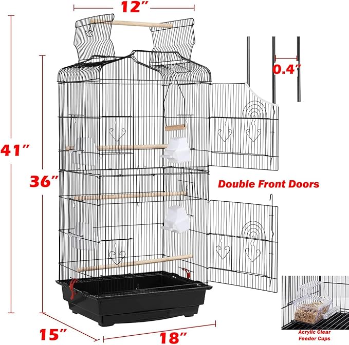 Large 35-Inch Portable Open/Close Play Perch Stand Top Flight Bird Travel Breeding Cage for Canary Parakeet Cockatiel Lovebird Finch Bird Cage with Side Nesting Box Doors