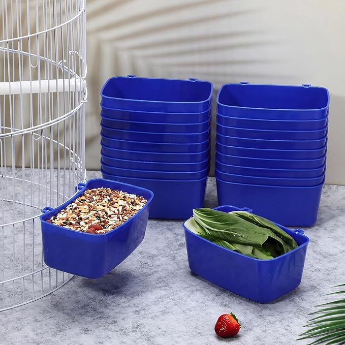 Zhehao 20 Pcs Bird Cage Cups Chicken Feeder Waterer Cups 18 oz Pigeon Feeder Plastic Poultry Wire Cage Hanging Chicken Water Bowl for Pet Bunny Gamefowl Poultry (Dark Blue)