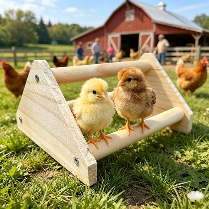 Wooden Chick Perch Stand, Pine Chicks Roosting Bar, Jungle Gym Perch Toys for Chicken Coop & Brooder, Bird Perch for Baby Chicks & Parrots (Small)