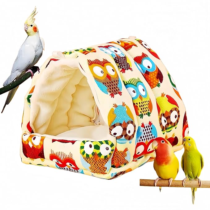 Bird Nest Plush Snuggle Hanging Hammock Bird Cave Parrot Sleeping Bed Shed Hut Hanging Tent for Hamster Parrot Macaw Budgies Parakeet Cockatiels Lovebird-Owl