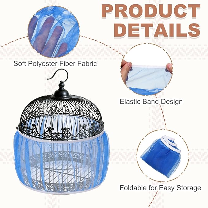 Bird Cage Seed Catcher, Bird Cage Net Cover Seeds Guard, Universal Birdcage Accessories, Blue, Circumference 31.5"-43.3", Height 7.9" for Parrot Cockatiel Enclosures
