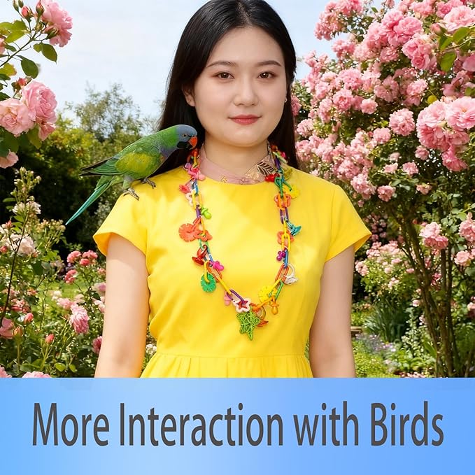 (2 Pack) Bird Necklace Toy Rainbow Necklace Bird Toy Chewing Toy Cage Links Bird Swing, Climbing Chain for Small Sized Birds, Small Bird Necklace Toy.