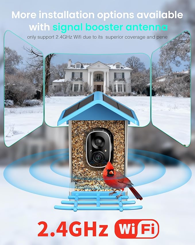 isYoung Smart Bird Feeder with Camera, 2.5K QHD Resolution, AI Identify 16000+ Birds, AI Auto-Capture & Motion Detection, IP65 Water-Resistant, 5W Solar Powered, Best Gift for Bird Lovers（Blue）