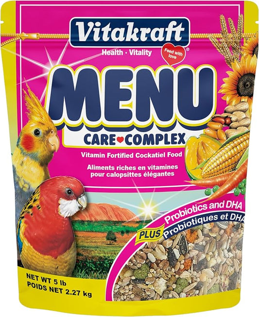 Vitakraft Menu Cockatiel Food - 5 lbs Resealable Bag Mix Of Seeds Grains Fruits Vegetables Nuts And Pellets - With Natural Probiotics DHA And Omegas For Feather And Immune Support