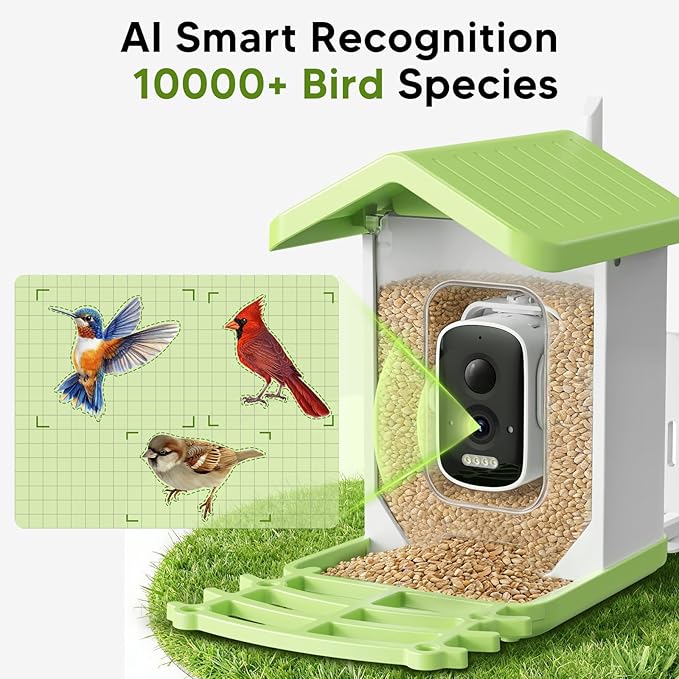 Billber Smart Bird Feeder with Camera - Solar Powered & Night Vision, 2K HD Real-Time View & Instant Alerts, Waterproof Outdoor Hummingbird Feeder, for Bird Watching Enthusiasts