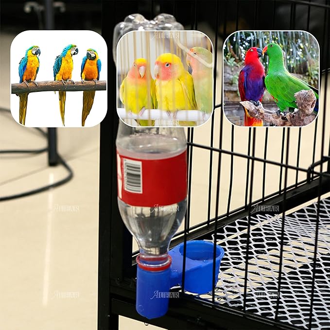 AUEAR, Set of 12 Bird Drinker Feeder Cup Soda Pop Water Bottle Plastic for Pigeons Parrot Chicken Supplies (Blue)