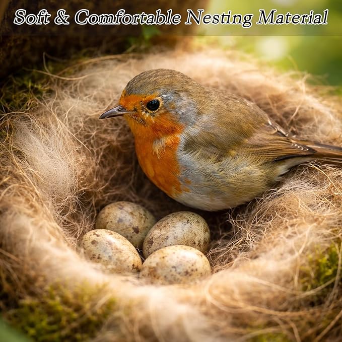 Bird Nesting Material for Finches, Parakeets & Canaries – Soft Jute, Straw & Cotton Nest Bedding for Bird Cages, Gardens & Outdoor Trees (1.7oz)