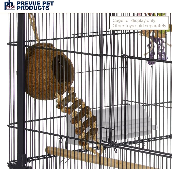 Prevue Pet Products Naturals Coco Hideaway with Ladder - Bird Toy for Parrots, Conures, Cockatiels, Budgies, and Small to Medium Birds, Cage Accessory for Climbing, Resting, and Beak Exercise
