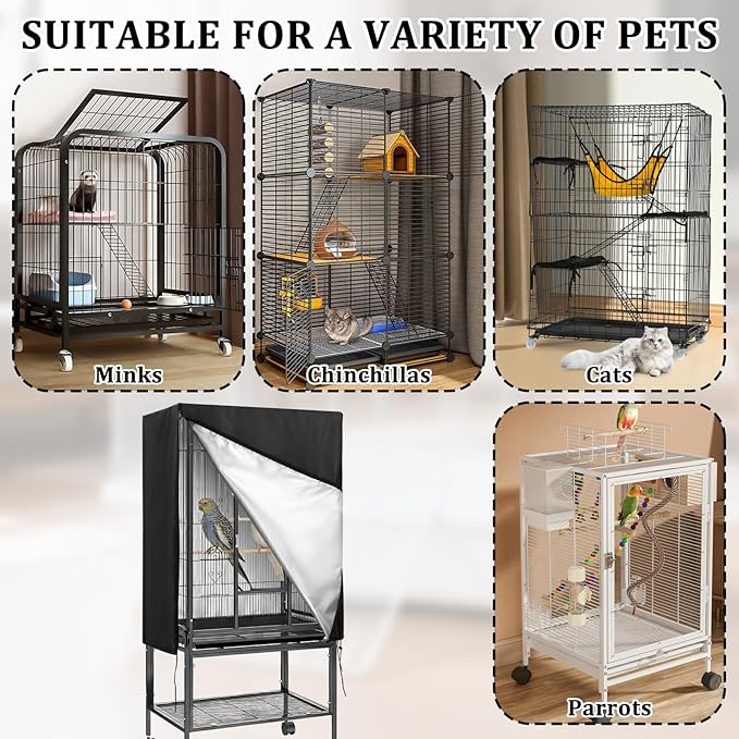 Bird Cage Cover 35"x25"x47" Heavy Duty Waterproof Bird cage Covers for Night, Zipper Panel Blackout Birdcage, Good Night Enclosure for Parakeet, Parrot, Cockatiel and More Finches