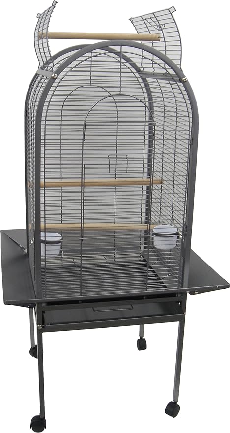YML ER22 1/2" Bar Spacing Dome Top Parrot Bird Cage, 22" x 22", Antique Silver
