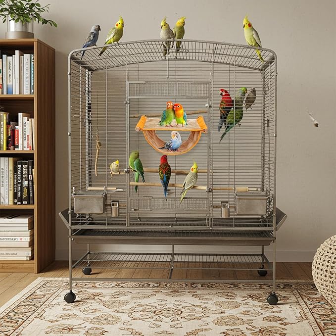 Winter Warm Bird Nest Bed, Parrot Hanging Bed Cage Hammock Snuggle Hut Parrot House Tent Bird Cage Stand Perch for Parakeet Budgies Cockatiels Lovebird Cockatoo Finch Hamster Chinchilla(Yellow)