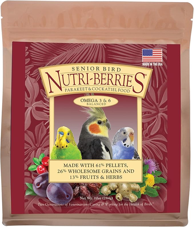 LAFEBER'S Senior Bird Nutri-Berries Pet Bird Food, Made with Non-GMO and Human-Grade Ingredients, for Parakeets & Cockatiels, 3 lb
