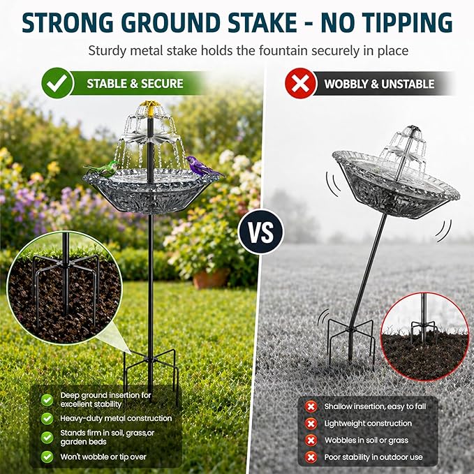 Bird Bath Fountain Solar for Outside, Outdoor Water Fountain Plastic, Attracts Birds with Cascading Spray for Yard & Patio (Gray(XL))