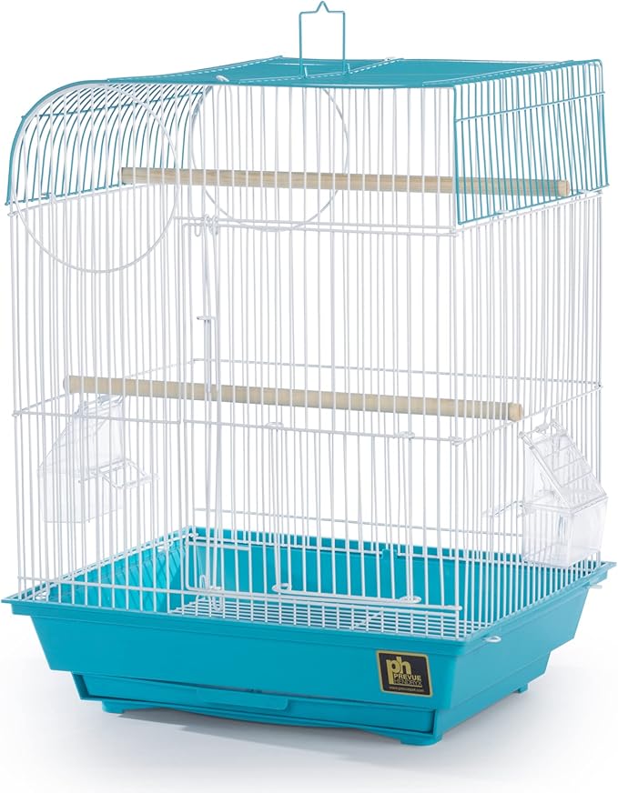 Prevue Pet Products South Beach Flat Top Bird Cage - Ideal for Finches, Canaries, Budgies, and Similarly Sized Birds, Minimal Assembly, Made of Powder-Coated Steel Wire Mesh - Teal