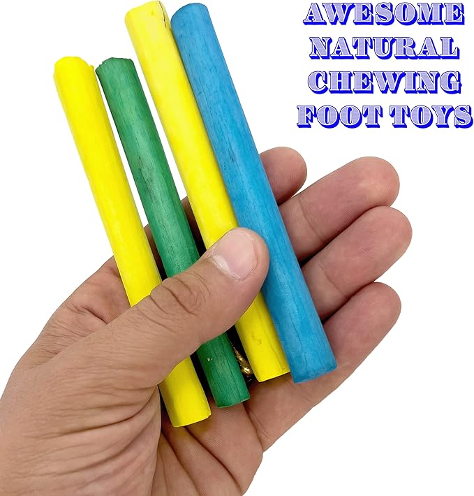 5515 Skinny Rainbow Sola Logs Pk4 - Handcut Natural Skinny Sola Wood Foraging Foot Toys, Bright Assorted Pet Safe Colors, Lightweight, Fun for Birds to Chew Apart!