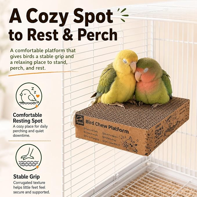 Agape Shreddable Bird Cardboard Platform, Natural Bird Chew Toy and Resting Perch for Small & Medium Parrots, Cage Mounted Paper Toys for Budgies, Lovebirds, Cockatiels & Conures, Supports Beak Health