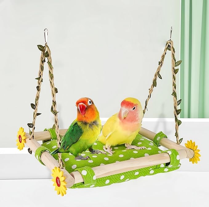 Bird Nest for Cage Parakeets Sleeping Bed Hanging Bird Hammock Parrot Bed Nest Wooden Perch Stand Swing for Conure, Budgie, Lovebird, Finch, Small Pets-Rectangle