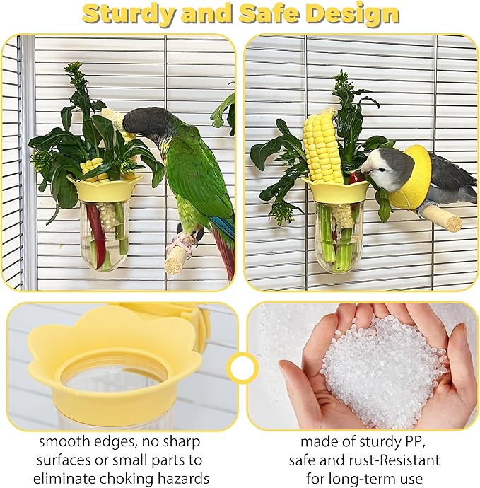 Bird Cage Feeder for Vegetable, Parrot Veggies Holder with Water-Storage Design to Keep Greens Fresh, No Mess Hanging Millet Feeder for Parakeet, Quick Clean Clip, No Spill Feeders for Parrots