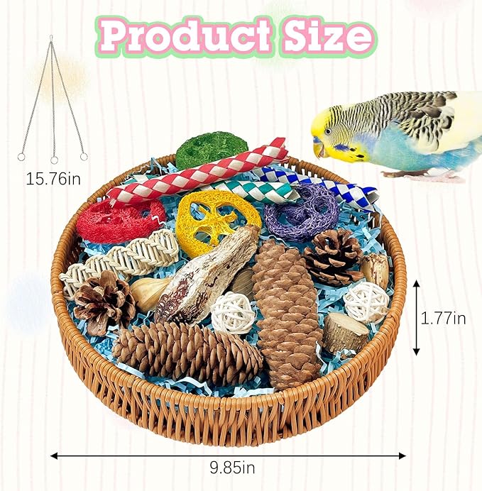 BNOSDM Rattan Bird Foraging Box 22Pcs Natural Parrot Shredding Toys Boxes Colorful Bird Chewing Toy for Cockatiel Budgie Parakeet Conure Lovebird African Grey