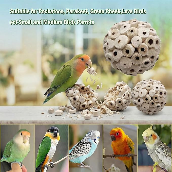 6PCS Sola Ball Bird Toys Bird Foraging Toy Natural Sola Plant Material for Small Birds Parakeets,Conure,Love Birds and Hamsters Small Pets,2.36inch Natural Sola Atta Balls for Pet Chew Toys