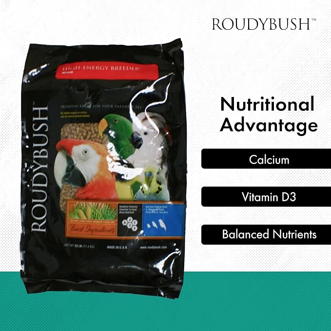 Roudybush High Energy Breeder Food for Breeding & Weaning Birds - Scientifically Formulated Bird Feed - Bird Food Pellets w/ Corn, Wheat, Soy - Nutritious & Healthy Feed for Birds (Medium, 25lb)