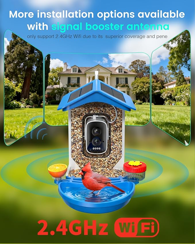 Smart Bird Feeder with Camera 2.5K QHD, AI Identify 16000+ Birds, Auto-Capture & Motion Detection, IP65 Waterproof, 5W Solar Panel, 140° Field of View, Bird Watching Gift