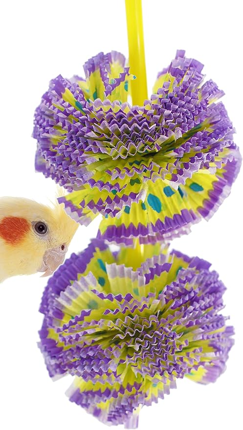 Bonka Bird Toys 1065 Duo Paper Puff 8" High by 3" Wide Small Parrot Chew Cage Toy, Cockatiel, Parakeet, Lories, and Similar Sized Birds