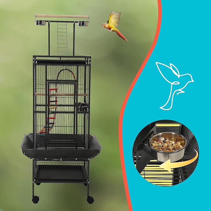 Large Bird Cages for Parrots,Bird Flight Cage for Parakeets,Cockatiel Cage for Birds,Large Parakeet Cage with Stand,Parrot Cages Cover,Seed Catcher,Toys,Feeders,Trays for Conure Canary Lovebird Budgie