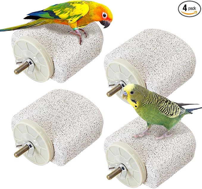 BNOSDM 4 Pcs Small Natural Parrot Beak Grinding Stone Parakeet Chew Toy Calcium Parrot Perch Stand Bird Cage Accessories for Budgies, Cockatiels, Conures, Lovebirds, Canary