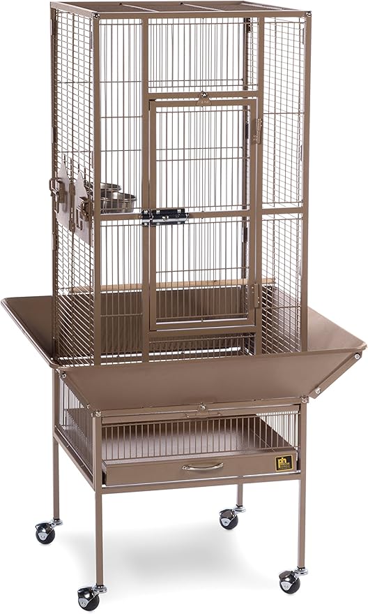 Prevue Pet Products Park Plaza Bird Cage - Small Cocoa Brown Steel Cage with Rolling Stand, Dual Locks, Seed Guards, and Perch, Ideal for Parakeets, Cockatiels, & Small-Medium Birds - Cocoa Hammertone