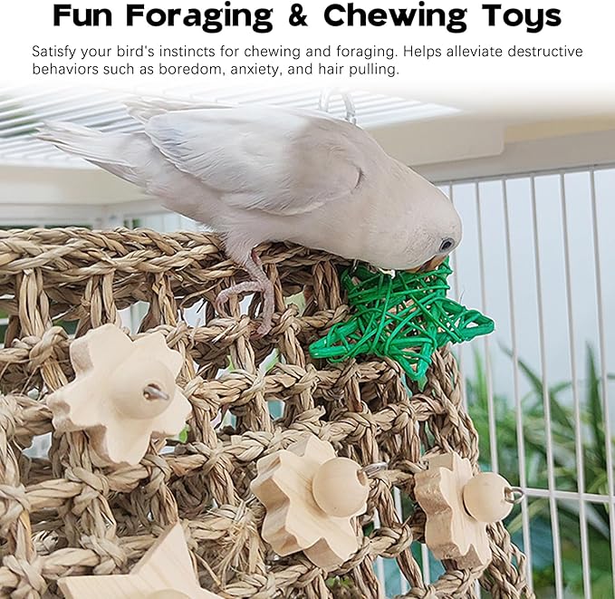 Seagrass Handwoven Bird Bed for Cage, DIY Parakeet Nest & Climbing Ladder, Breathable Bird Hammock Tent, Hut Hideout for Parakeets, Lovebirds, Budgies, Cockatiels(SJ)