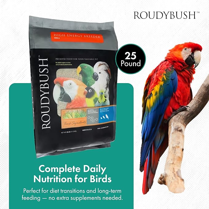 RoudyBush High Energy Breeder Food for Breeding & Weaning Birds, Daily Food for Birds, Formulated Pellets with Corn, Wheat & Soy, Higher-Energy Option for Breeding Homes, Small Pellet, 25 LB