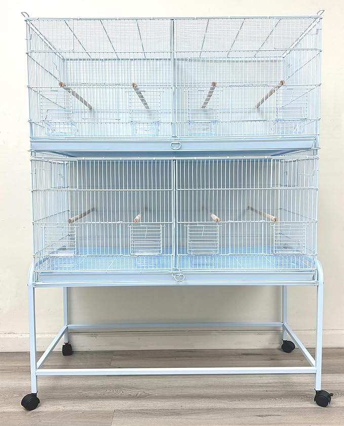 Extra Large 36" x 18" x 19"H Lot of Two Breeder Bird Flight Cage Side Breeding Nest Box Door Center Divider with Removable Rolling Stand