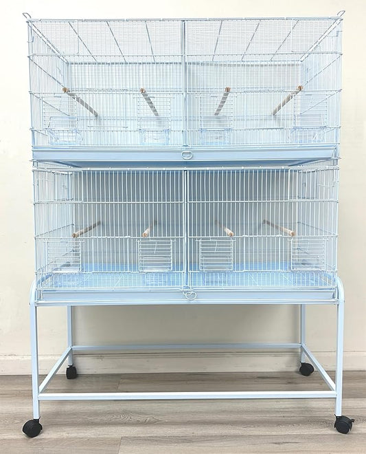 Extra Large 36" x 18" x 19"H Lot of Two Breeder Bird Flight Cage Side Breeding Nest Box Door Center Divider with Removable Rolling Stand